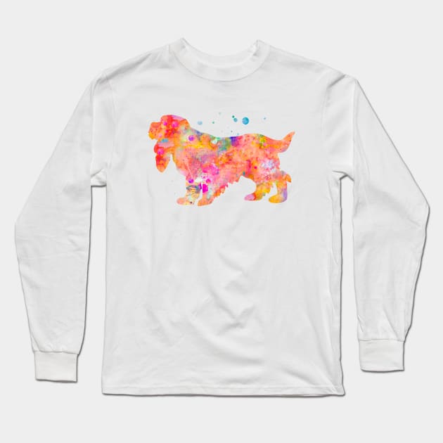 Colorful Cocker Spaniel Watercolor Painting Long Sleeve T-Shirt by Miao Miao Design